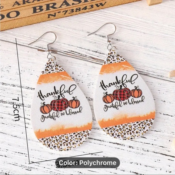 Earrings, NWT, Dangle, Cute Lightweight, Festive, Thankful W/Leopard Print - Picture 2 of 6
